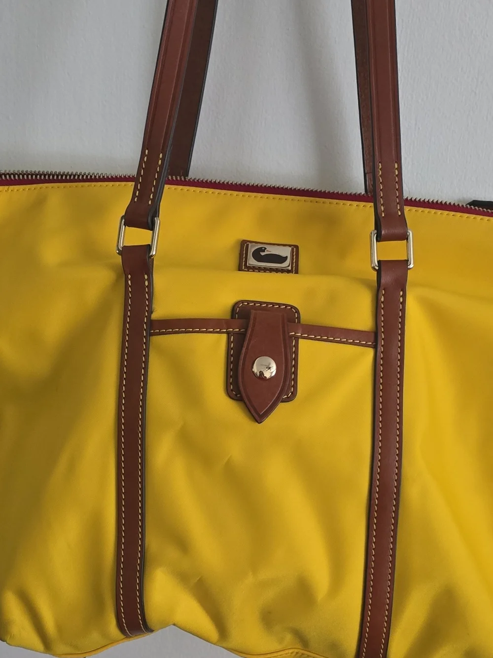 Dooney & Bourke Bright Yellow Tote with Brown Leather Trim